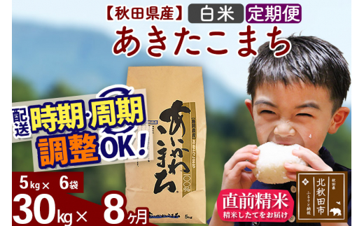 定期便8ヶ月》＜新米＞秋田県産 あきたこまち 30kg【白米】(5kg小分け