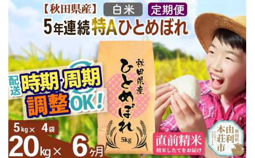 定期便6ヶ月》【白米】5年連続特A 秋田県産ひとめぼれ 計20kg (5kg×4袋