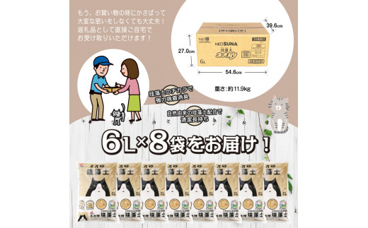 猫砂 「ネオ砂　珪藻土」 6L × 8袋 強力消臭 抗菌 コーチョー 富士市 ペット 日用品(1587)