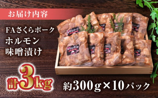 FA さくらポーク 豚 ホルモン 味噌漬け 3kg (300g×10)【KRAZY MEAT(小田畜産)】 豚肉 豚 ホルモン 小分け 国産 九州産  熊本県 [ZCP004]