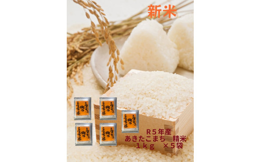 【令和5年産米】特別栽培米 あきたこまち精米 1ｋｇ×5袋[M12401]