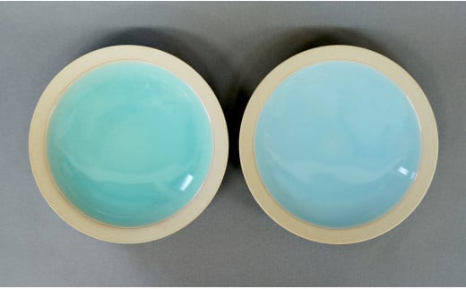 A40-182 翡翠・天青リム皿（中）2枚セット カレー皿 パスタ皿 食器