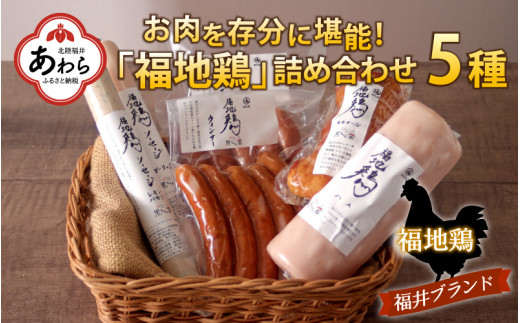 福井ブランド「福地鶏」詰め合わせ 5種 ＜燻製モモ・ハム・ウインナー・ソーセージが色々楽しめるお肉セット＞