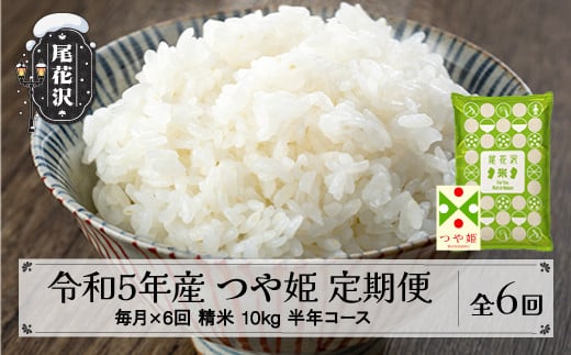 米 つや姫 毎月定期便 半年コース 10kg 5kg×2 精米 令和5年産 2023年産