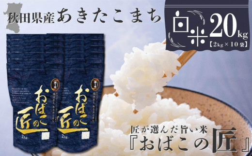 秋田県産おばこの匠あきたこまち 20kg （2kg×10袋）白米【令和5年産