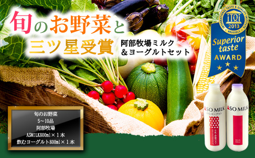 季節のお野菜セットと阿部牧場ASOMILK800ml×1のむヨーグルト800ml×1セット 832623 - 熊本県阿蘇市