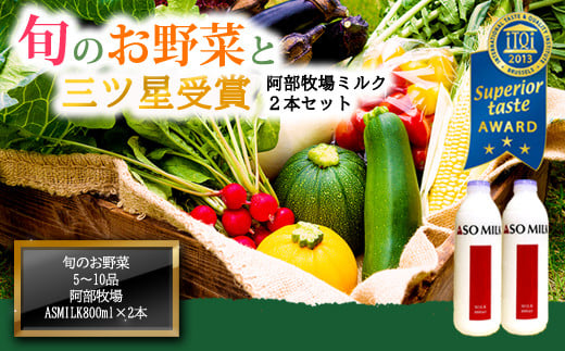 季節のお野菜セットと阿部牧場のASOMILK800ml×2本 832625 - 熊本県阿蘇市