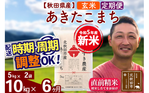 定期便6ヶ月》＜新米＞秋田県産 あきたこまち 10kg【玄米】(5kg小分け