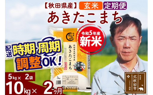 《定期便2ヶ月》＜新米＞秋田県産 あきたこまち 10kg【玄米】(5kg小分け袋) 令和5年産 お届け時期選べる 隔月お届けOK お米 みそらファーム  配送時期選べる