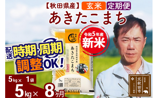 定期便8ヶ月》＜新米＞秋田県産 あきたこまち 5kg【玄米】(5kg小分け袋