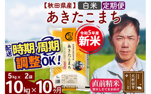 定期便12ヶ月》＜新米＞秋田県産 あきたこまち 10kg【白米】(5kg小分け