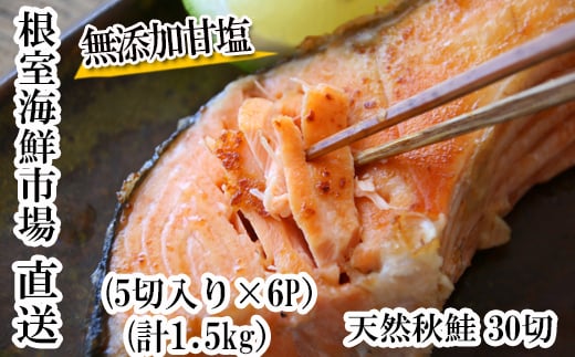 A-28006 根室海鮮市場＜直送＞無添加甘塩天然秋鮭5切×6P(計30切、約1.5kg)