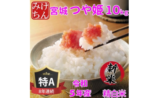 ＜新米＞令和5年産　宮城県産つや姫 精白米10kg　◆8年連続最高評価特A受賞【1283892】