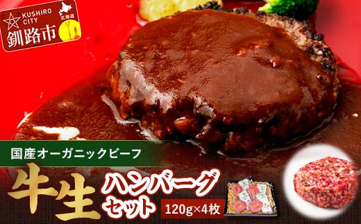 12月発送  釧路生まれ、釧路育ちのオーガニックビーフ 生ハンバーグ120g×4枚  F4F-3385