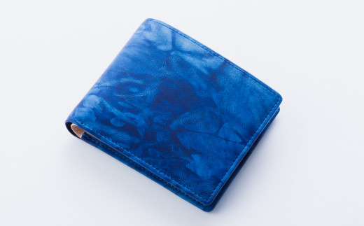二つ折り財布 本革 レザー 【カレ】 濃藍/海 藍染め 手染め 革 藍色メンズ