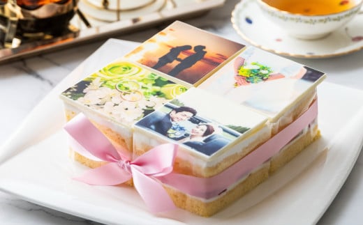 お気に入りの写真をホワイトチョコにプリント！オリジナルの美味しいケーキを。 4ピース アルバムケーキ（文字なし） 1124053 - 三重県四日市市