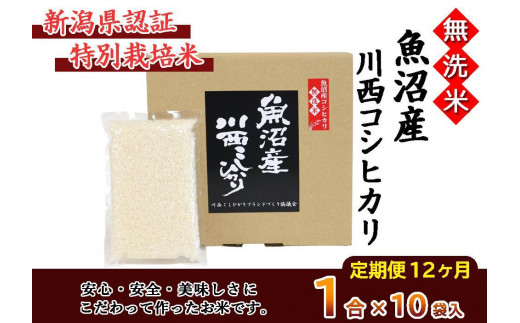 定期便／全6回】無洗米 魚沼産こしひかり1合×10袋 新潟県認証特別栽培