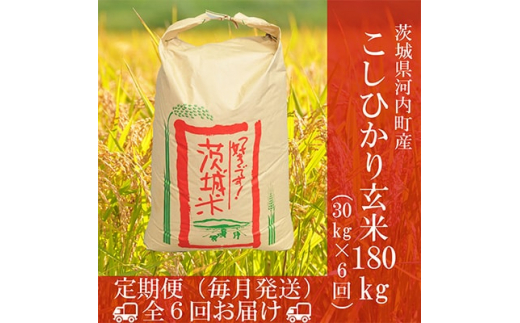 毎月定期便＞茨城県河内町産コシヒカリ玄米30kg全6回【4004861