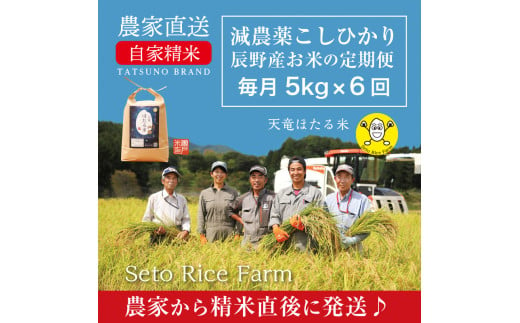 【40-81】天竜ほたる米　定期便5kg×6回 下旬毎月 549781 - 長野県辰野町