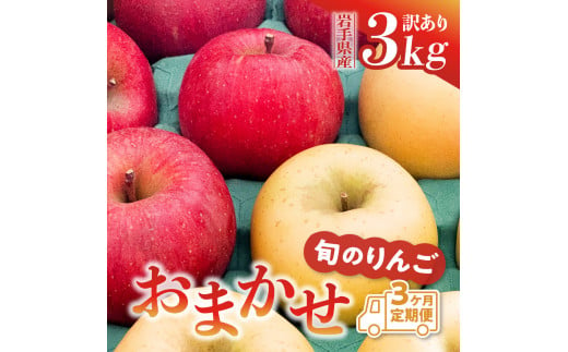 先行予約 令和6年産【定期便/3ヶ月】りんご 訳あり 品種おまかせ 3kg (計9kg) 旬のりんご2種類以上 サンふじ シナノゴールド 王林 はるか 奥州ロマン 陽光 【令和6年11月下旬より順次発送】 1132780 - 岩手県金ケ崎町