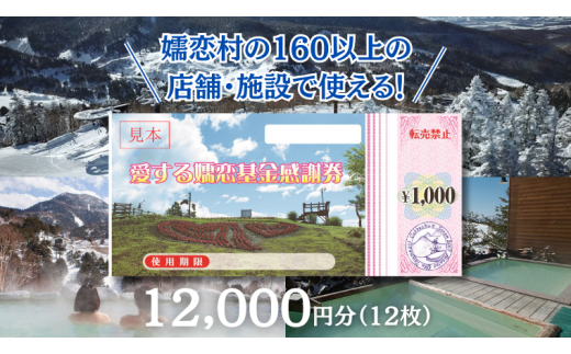 嬬恋村 で使える 感謝券12,000円分 (12枚) 観光 旅行券 宿泊券 旅行 温泉 スキー ゴルフ ペンション 万座 浅間高原 鹿沢 バラギ 関東  40000円 クーポン チケット [AO005tu]