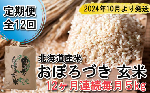 予約 定期便 全12回 ＞ 北海道産 希少米 おぼろづき 玄米 5kg ＜2024年