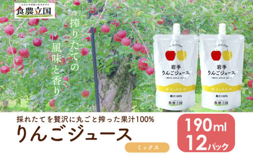 JAいわて中央のりんごジュース　190ml×12P　ストレート果汁100％【ミックス】 1144706 - 岩手県矢巾町