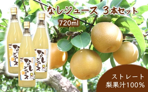 なしジュース 3本セット 720ml×3本 梨果汁100％ ストレートジュース 869730 - 千葉県白井市