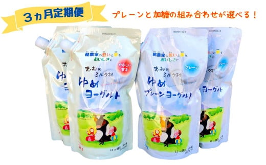 [3ヵ月定期便][組み合わせが選べる]おおのミルク村 ゆめヨーグルト1kg×4袋 プレーン 加糖 食べ比べ 乳酸菌 詰め合わせ 酪農家の味