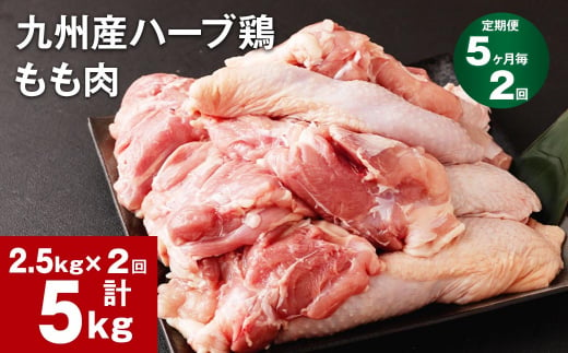 【5ヶ月毎2回定期便】九州産ハーブ鶏 もも肉