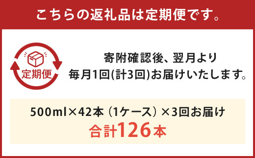【3ヶ月定期便】シリカウォーター(阿蘇山系の天然水) 500mlPET 42本(42本×1ケース)×3ヶ月