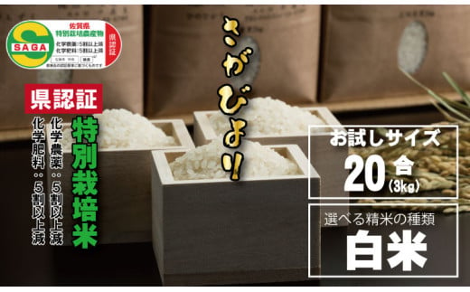 佐賀県認定 特別栽培米 味試し！さがびより20合（３ｋｇ）田中農場 （白米）  958492 - 佐賀県小城市