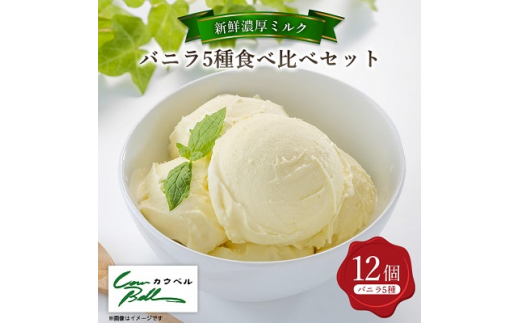新鮮濃厚ミルク バニラ 5種 食べ比べ セット 12個入 _ アイス アイスクリーム 北海道 大樹町 ジェラート スイーツ デザート 人気 美味しい バニラアイス ご当地 【1462504】