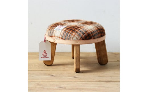 まぁるいスツール【ライトブラウン＆ブラウンチェック】 子供 椅子イスキッズ HARRIS TWEED（ハリスツイード）家具