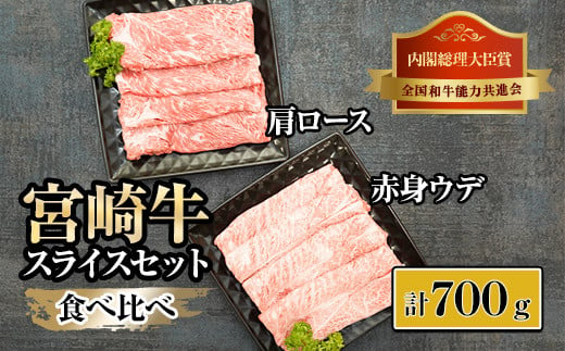 KU439 宮崎牛赤身ウデ肉400gと肩ロース300ｇの食べ比べスライスセット（合計700g） 556175 - 宮崎県串間市