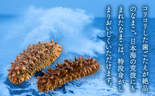 コリコリした歯ごたえがなんとも言えないナマコ。
日本海の荒波にもまれたナマコは特段身がしまりおいしくいただけます。
