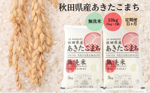 定期便11ヶ月 無洗米 秋田県産 あきたこまち 10kg (5kg×2袋)×11回 計110kg 令和6年産