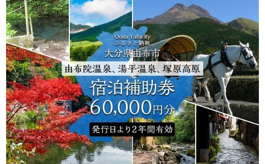 【由布市（湯布院、由布院、湯平、塚原高原）】ふるさと納税宿泊補助券60,000円分【宿泊券 宿泊 旅行券 温泉 観光 旅行 ホテル 旅館 クーポン チケット トラベルクーポン トラベル ゆふいん 人気 おすすめ 大分県 由布市 AY004】