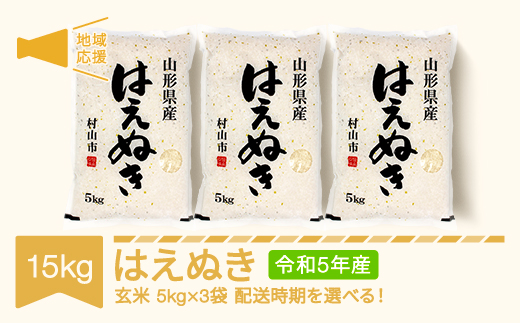 米 15kg 5kg×3 はえぬき 玄米 令和5年産 地域応援 2024年8月中旬 mk