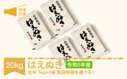 米 20kg 5kg×4 はえぬき 玄米 令和5年産 地域応援 2024年3月中旬 mk