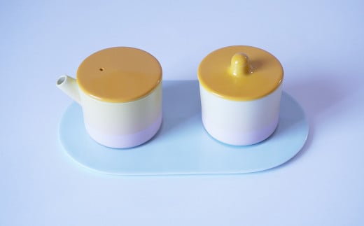 [有田焼 1616/arita japan]S&B MilkCan & SugarCan & Platter Set Yellow/LightPink