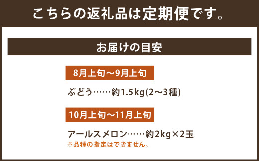 【定期便2回】旬のフルーツ便 ぶどう詰合せ アースメロン 2玉 養生市場