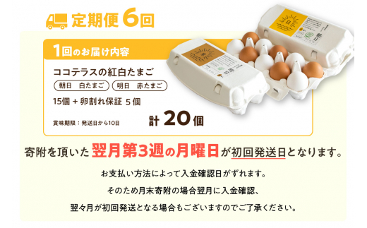 6ヵ月定期便】ココテラスの紅白たまご 15個 + 5個保証（計20個）｜ふるラボ