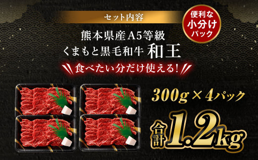 熊本県産 A5等級 黒毛和牛 和王 柔らか 赤身 焼肉 300g×4P 計1.2kg タレ2本付き