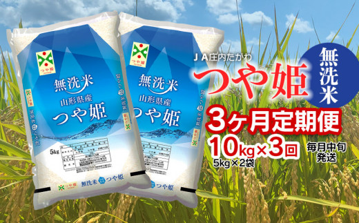 【定期便】【令和5年産】 特別栽培米 つや姫 無洗米 10kg (5kg×2袋)×3ヶ月 山形県鶴岡市産 【JA庄内たがわ】 1170711 - 山形県鶴岡市