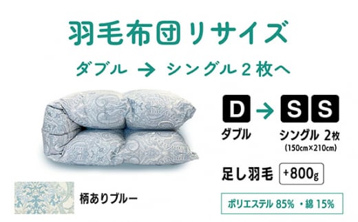 No.139-02 【柄ありブルー】ダブル1枚→シングル2枚リサイズ/ポリエステル混綿 ／ 寝具 布団 ふんわり ふっくら 個別管理 東京都 1176961 - 東京都調布市