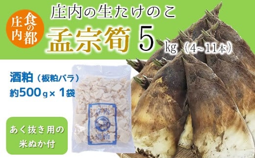 食の都庄内　生たけのこ「孟宗筍」約5kg　酒粕付き