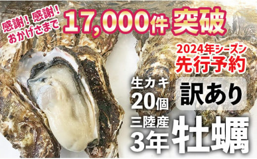 三陸産 殻つき牡蠣 生牡蠣 3年牡蠣 20個　17,000件突破！