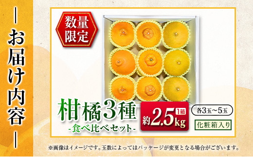 数量限定 柑橘 3種 食べ比べ セット 約2.5kg 化粧箱入り フルーツ 果物 柑橘 みかん 国産 不知火 はるみ 陽南姫 弓削ファーム 食品  デザート 送料無料_EB11-23