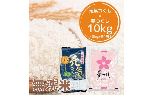 【令和5年産】福岡県産米食べ比べ＜無洗米＞「夢つくし」と「元気つくし」セット 計10kg